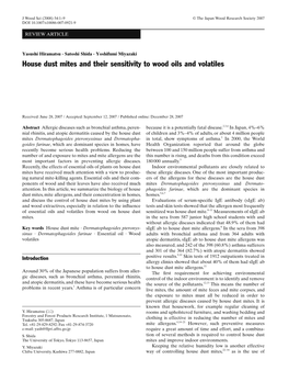 House Dust Mites and Their Sensitivity to Wood Oils and Volatiles