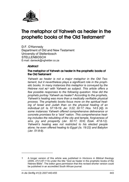 The Metaphor of Yahweh As Healer in the Prophetic Books of the Old Testament1