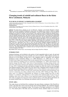 Changing Trends of Rainfall and Sediment Fluxes in the Kinta River Catchment, Malaysia