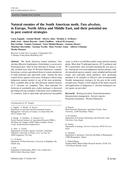 Natural Enemies of the South American Moth, Tuta Absoluta, in Europe, North Africa and Middle East, and Their Potential Use in Pest Control Strategies