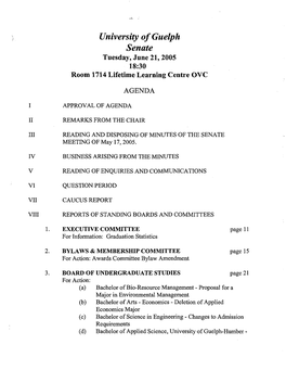 Senate Tuesday, June 21,2005 18:30 Room 1714 Lifetime Learning Centre OVC