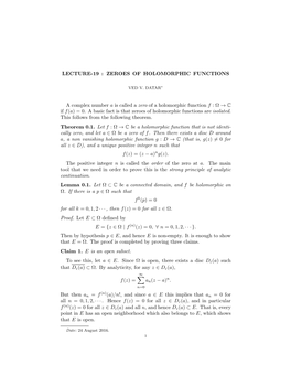 Zeroes of Holomorphic Functions