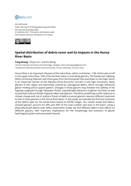 Spatial Distribution of Debris Cover and Its Impacts in the Hunza River Basin