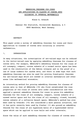 Embedding Theorems for Cones and Applications to Classes of Convex Sets Occurring in Interval Mathematics