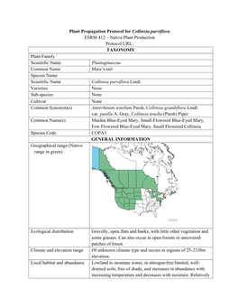 Plant Propagation Protocol for Collinsia Parviflora ESRM 412