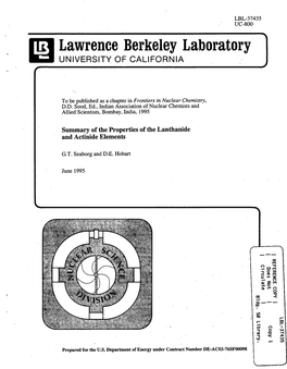 Lawrence Berkeley Laboratory· UNIVERSITY of CALIFORNIA'