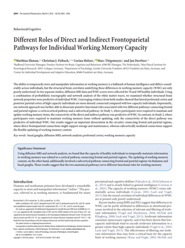 Different Roles of Direct and Indirect Frontoparietal Pathways for Individual Working Memory Capacity