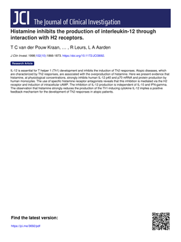 Histamine Inhibits the Production of Interleukin-12 Through Interaction with H2 Receptors