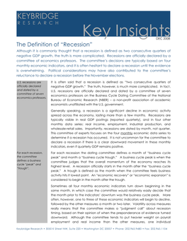 Key Insight – Definition of Recession – Dec 2008