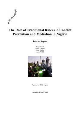The Role of Traditional Rulers in Conflict Prevention and Mediation in Nigeria