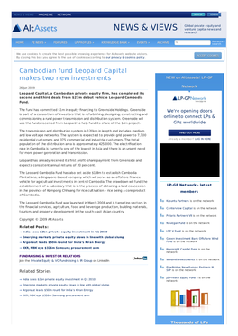 Cambodian Fund Leopard Capital Makes Two New Investments NEW on Alltassets! LP-GP