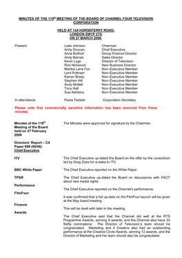 MINUTES of the 119Th MEETING of the BOARD of CHANNEL FOUR TELEVISION CORPORATION