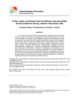 Fruits, Seeds, and Flowers from the Warman Clay Pit (Middle Eocene Claiborne Group), Western Tennessee, USA