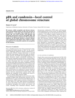 Prb and Condensin—Local Control of Global Chromosome Structure