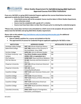 Approved Courses from Other Institutions