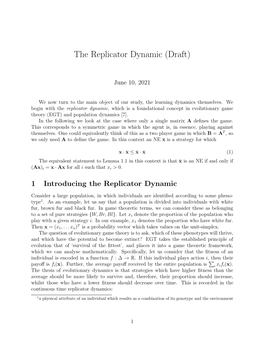 The Replicator Dynamic (Draft)