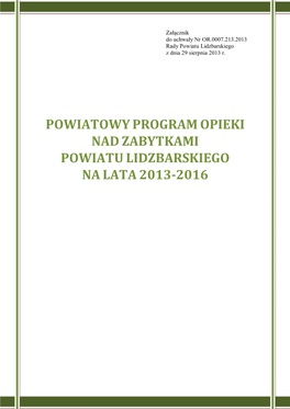 Program Opieki Nad Zabytkami Powiatu Lidzbarskiego Na Lata 2013-2016