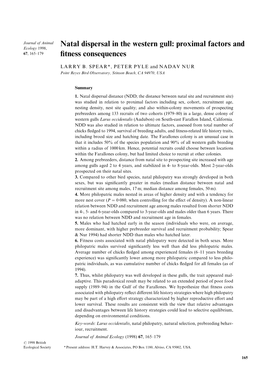 Natal Dispersal in the Western Gull] Proximal Factors and Ecology 0887\ 56\ 054Ð068 Tness Consequences