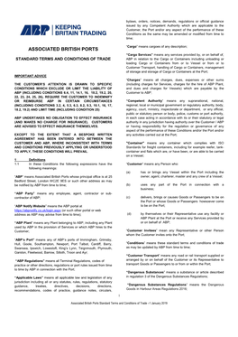 Standards Terms and Conditions of Trade