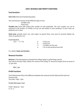 Cost Revenue & Profit Functions