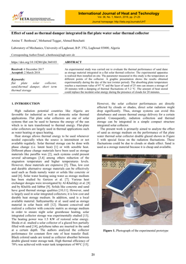 Effect of Sand As Thermal Damper Integrated in Flat Plate Water Solar Thermal Collector