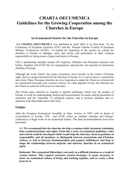 CHARTA OECUMENICA Guidelines for the Growing Cooperation Among the Churches in Europe