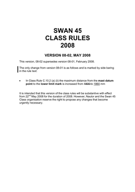 Swan 45 Class Rules 2008