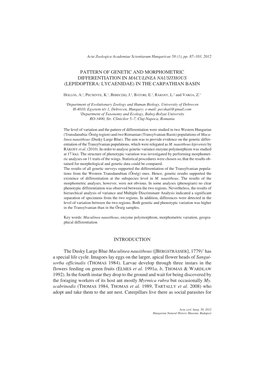 Pattern of Genetic and Morphometric Differentiation in Maculinea Nausithous (Lepidoptera: Lycaenidae) in the Carpathian Basin