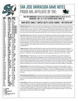 San Jose Barracuda Game Notes