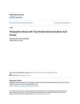 Poly(Arylene Ether)S with Truly Pendant Benzene Sulfonic Acid Groups