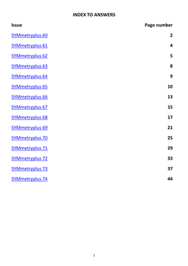 INDEX to ANSWERS Issue Page Number Symmetryplus 60 2