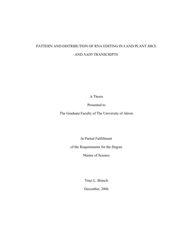 Pattern and Distribution of Rna Editing in Land Plant Rbcl