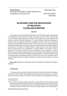 Blasphemy and the Negotiation of Religious Pluralism in Britain