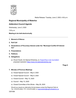 Council Addendum Agenda