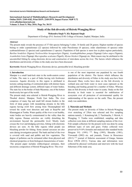 Study of the Fish Diversity of Heirok-Wangjing River Mohendra Singh N, Kh