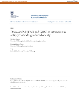 Induced Obesity Xu-Feng Huang University of Wollongong, Xuzhou Medical University, Xhuang@Uow.Edu.Au