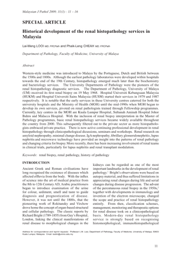 Historical Development of the Renal Histopathology Services in Malaysia