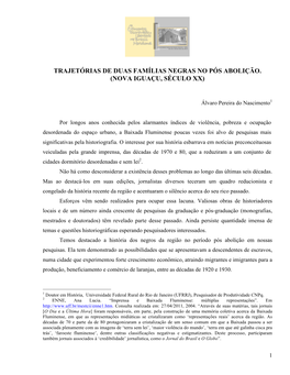 Trajetórias De Duas Famílias Negras No Pós Abolição. (Nova Iguaçu, Século Xx)