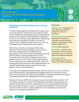 Duke Energy Neighborhood Energy Saver Program Program Profile