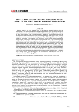 Fluvial Processes in the Lower Jingjiang River: Impact of the Three Gorges Reservoir Impoundment