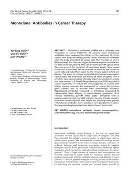 Monoclonal Antibodies in Cancer Therapy