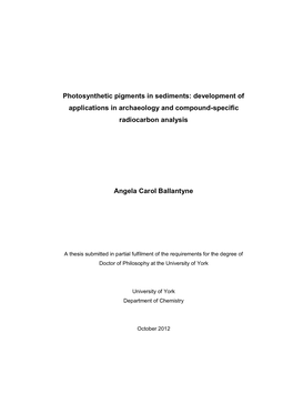 Photosynthetic Pigments in Sediments: Development of Applications in Archaeology and Compound-Specific Radiocarbon Analysis