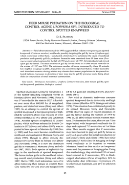 Deer Mouse Predation on the Biological Control Agent, Urophora Spp., Introduced to Control Spotted Knapweed