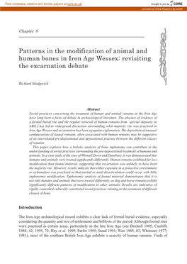 Patterns in the Modification of Animal and Human Bones in Iron Age Wessex: Revisiting the Excarnation Debate