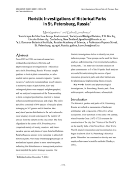 Floristic Investigations of Historical Parks in St. Petersburg, Russia(