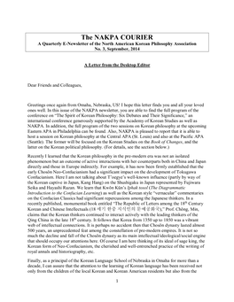 The NAKPA COURIER a Quarterly E-Newsletter of the North American Korean Philosophy Association No