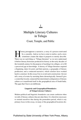 Multiple Literary Cultures in Telugu Court, Temple, and Public