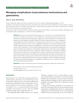 Managing Complications of Percutaneous Tracheostomy and Gastrostomy