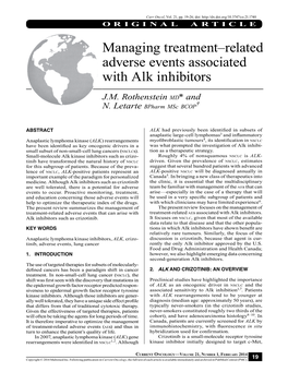 Managing Treatment–Related Adverse Events Associated with Alk Inhibitors