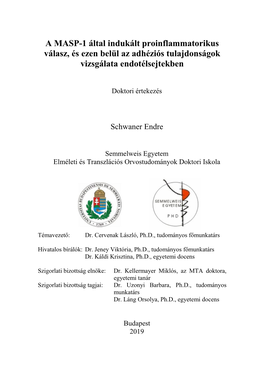 A MASP-1 Által Indukált Proinflammatorikus Válasz, És Ezen Belül Az Adhéziós Tulajdonságok Vizsgálata Endotélsejtekben